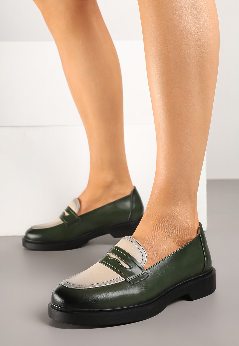 Zielone Mokasyny Lakierowane Loafersy ze Skórzaną Wkładką Reilira