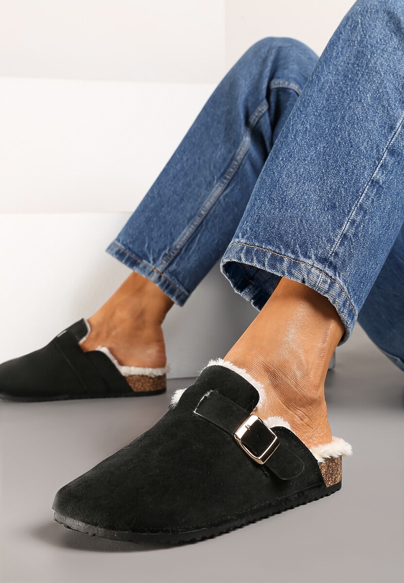 Bordowo-Czerwone Kapcie na Płaskiej Podeszwie Ozdobione  Paskiem z Klamrą Ninnithra