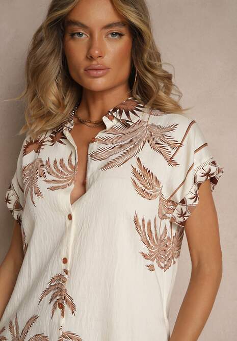 Beżowa Sukienka Oversize z Wiskozą o Koszulowym Kroju Folavira