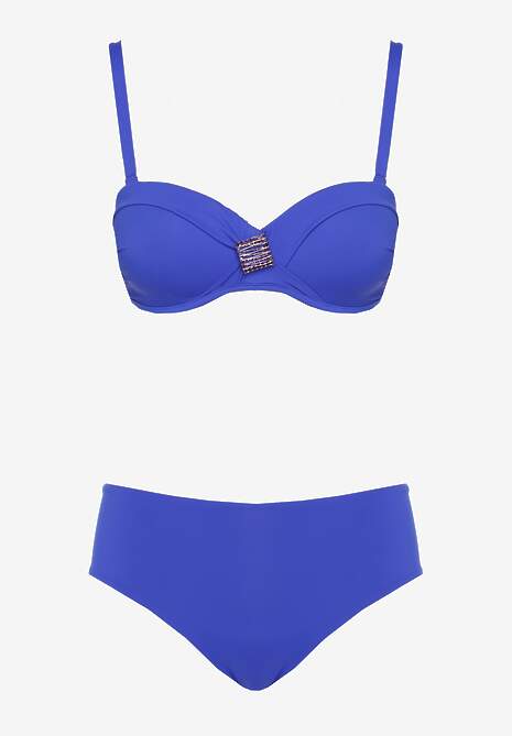 Niebieskie Bikini Biustonosz Ozdobiony Geometryczną Aplikacją i Majtki Figi Kinrina