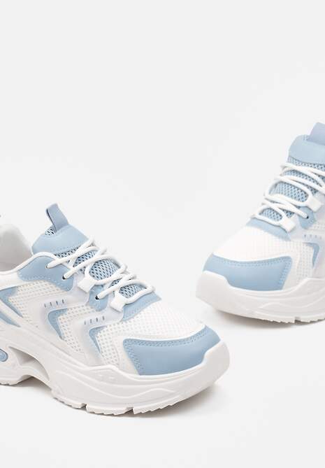 Biało-Niebieskie Sneakersy na Grubej Podeszwie z Metalicznymi Wstawkami Seta