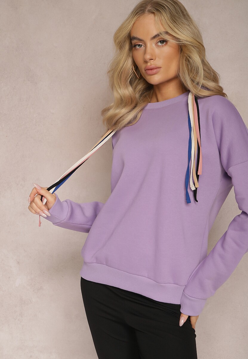 Jasnofioletowa Bawełniana Bluza z Sznurkami i Kapturem Tyche