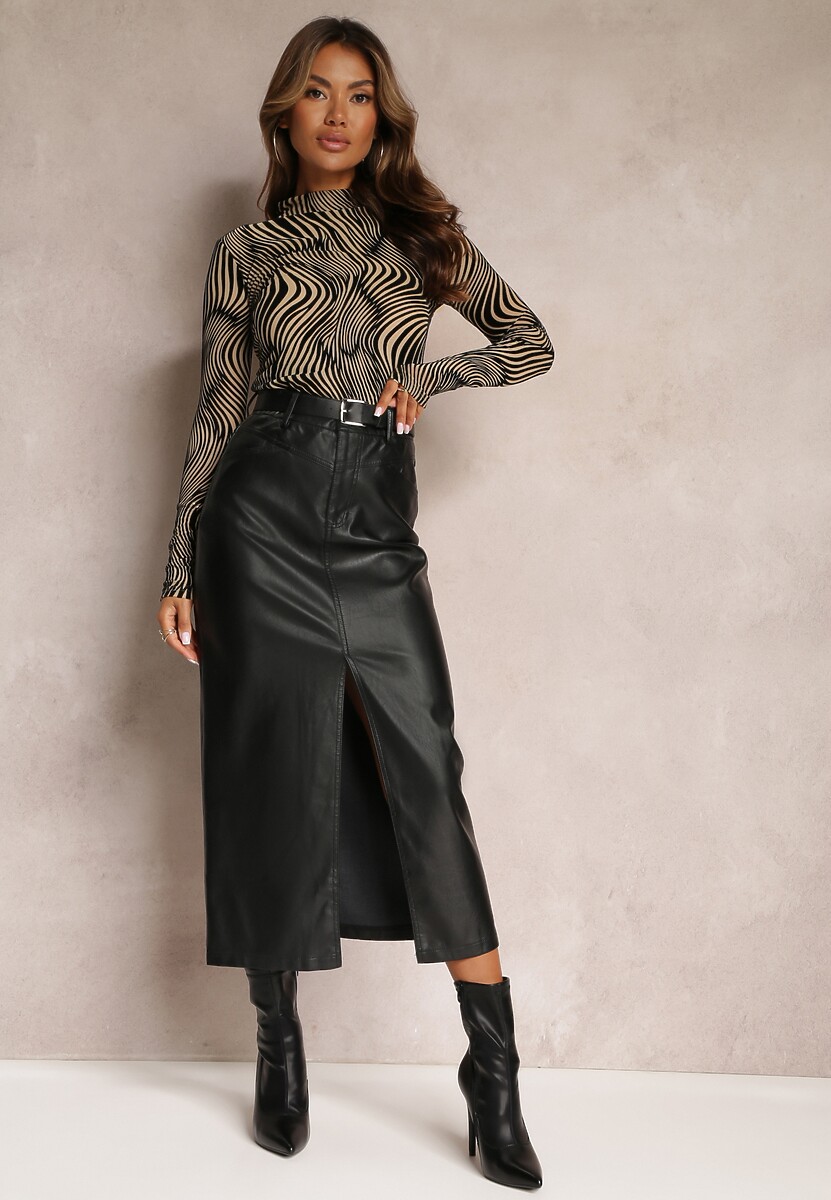 Czarna Ołówkowa Spódnica Maxi z Ekoskóry Evell