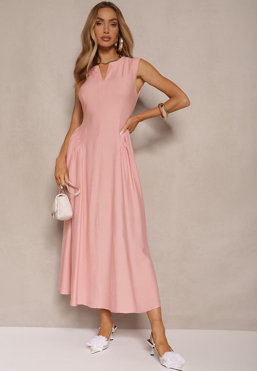 Różowa Rozkloszowana Sukienka z Wiskozy Lirune