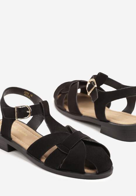 Czarne Sandały w Stylu Gladiatorek z Imitacji Zamszu Kolinella