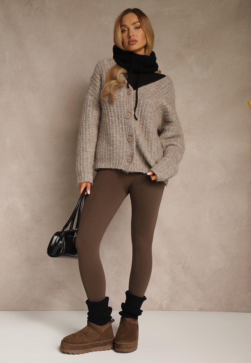 Czarne Klasyczne Legginsy High Waist z Zapiętkami i Ociepleniem Serafeia