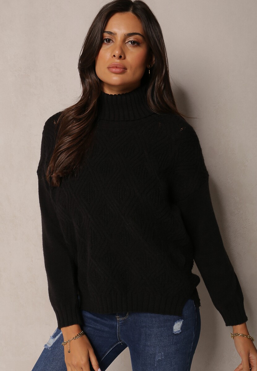 Czarny Casualowy Golf ze Ściągaczami przy Rękawach Yasmeella