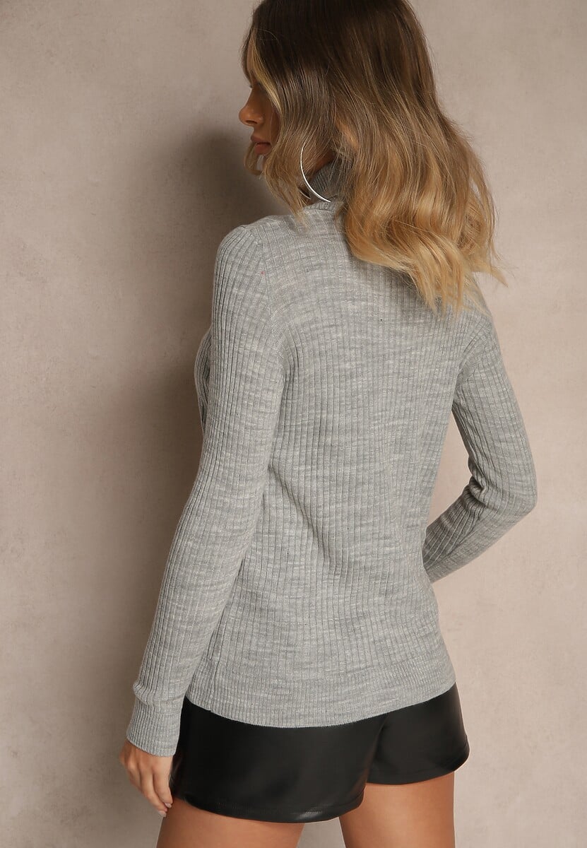 Szary Klasyczny Golf z Prążkowanego Materiału Belikorre