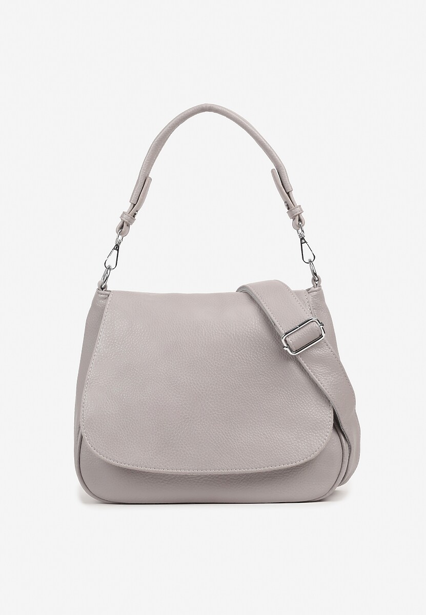 Jasnoszara Torebka z Klapą w Stylu Listonoszki z Paskiem i Rączką Malurelle