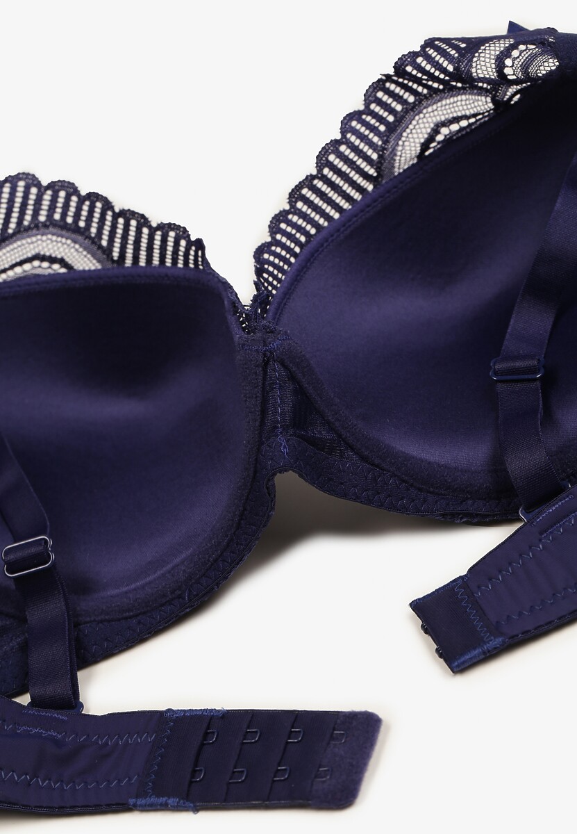 Granatowy Koronkowy Biustonosz Push-Up Telovia