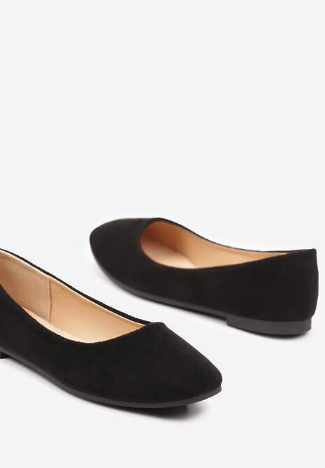 Czarne Balerinki z Wkładką ze Skóry Naturalnej Amilora