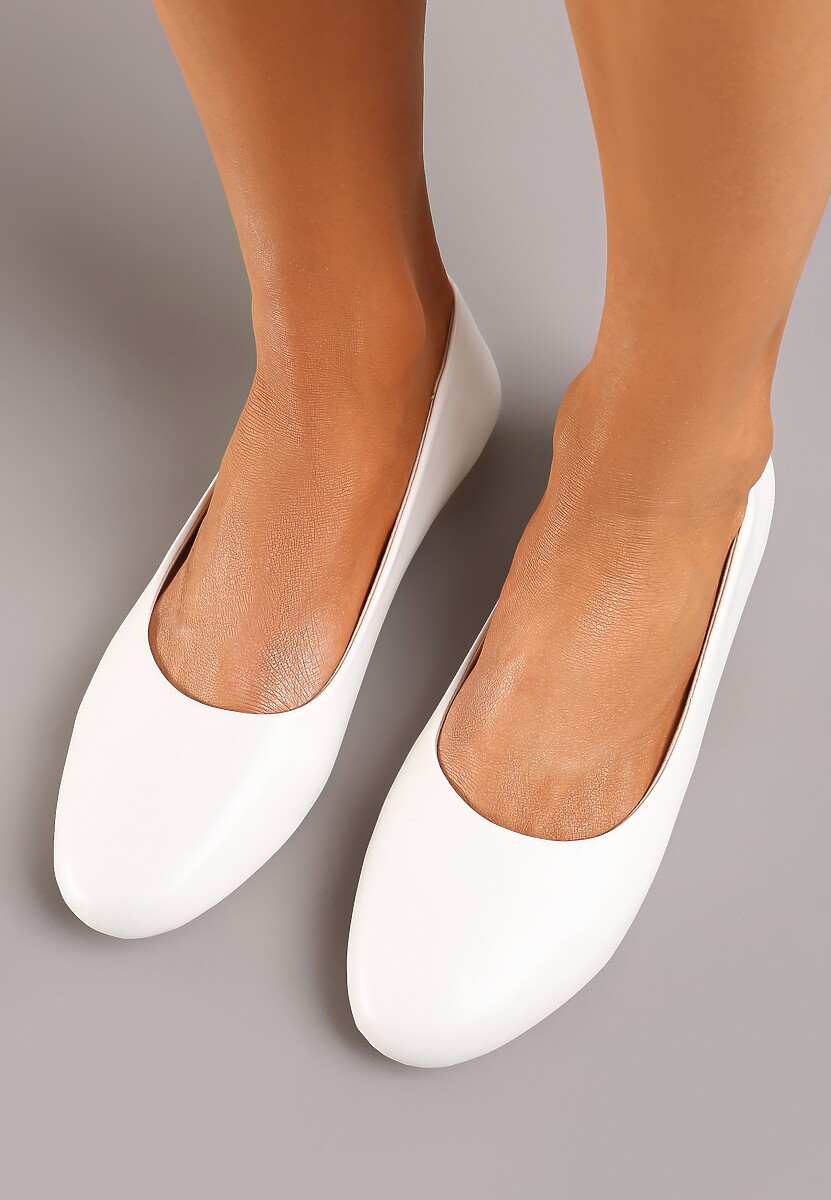 Białe Płaskie Balerinki z Imitacji Skóry Wsuwane z Okrągłym Noskiem  Jemenna