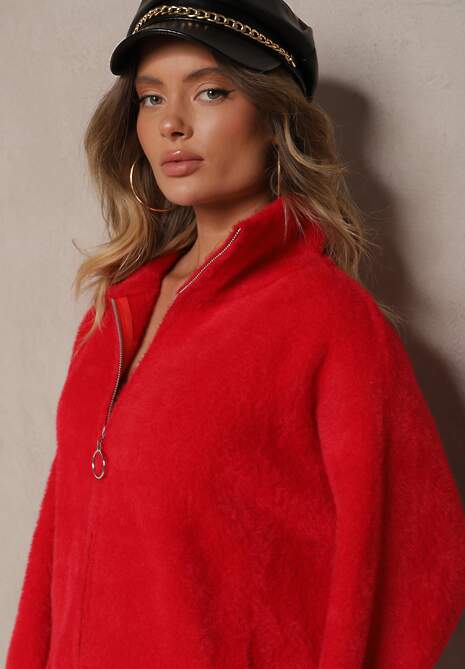 Czerwona Bluza z Wełną ze Ściągaczami i Kołnierzykiem Enadelis