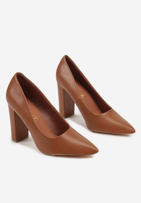 Brązowe Czółenka Vices na Słupku z Wkładką ze Skóry Naturalnej Pioana