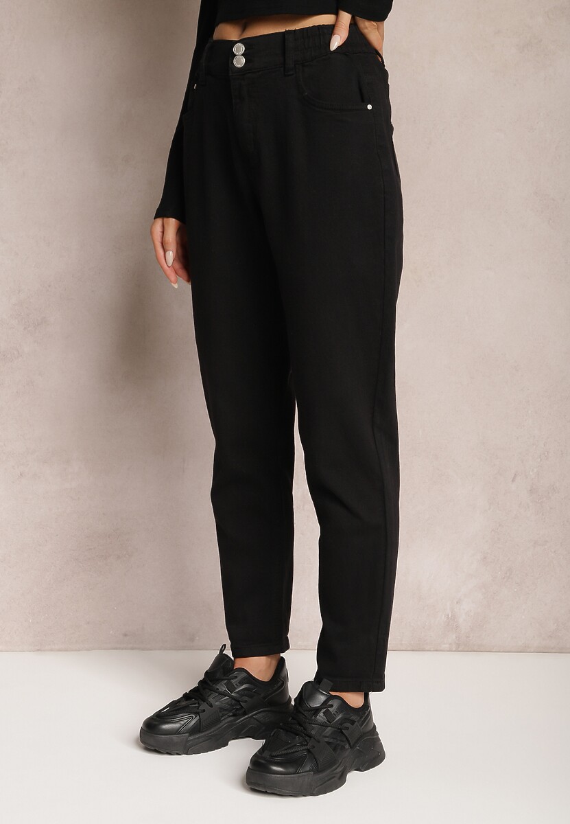 Czarne Jeansy Mom Fit z Wysokim Stanem i Gumką w Pasie Yvona