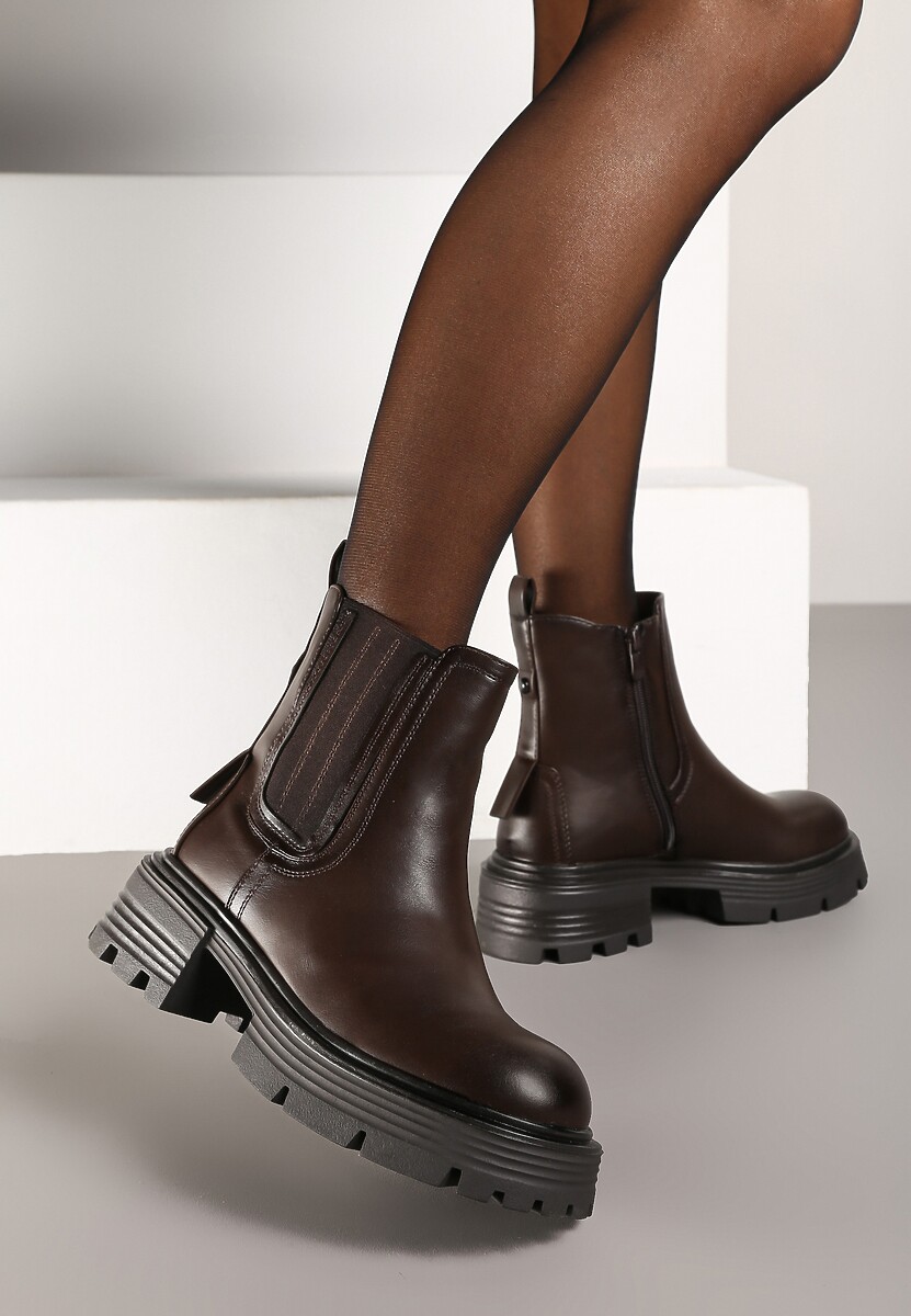 Brązowe Botki Sztyblety na Platformie Iagisse