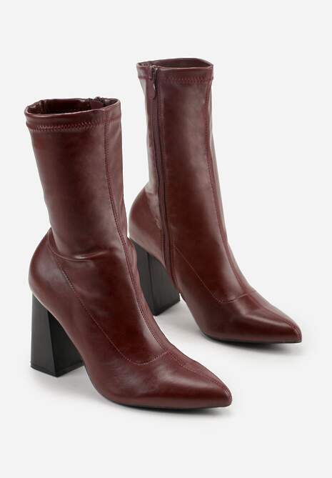 Bordowe Przylegające Botki Vices na Słupkowym Obcasie Nevitte