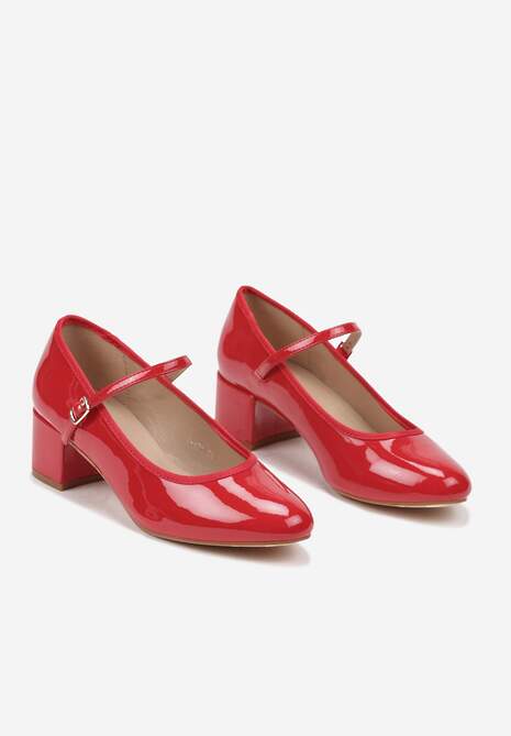 Czerwone Półbuty Lakierowane na Słupku Mary Jane Zapinane na Sprzączkę Timaree