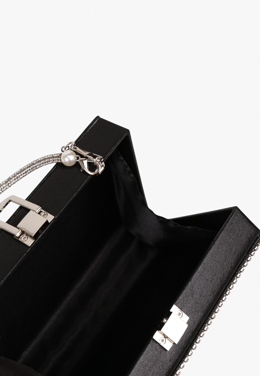 Czarna Torebka Wieczorowa Vices z Łańcuszkiem i Rączką Zdobiona Cyrkoniami Amonne