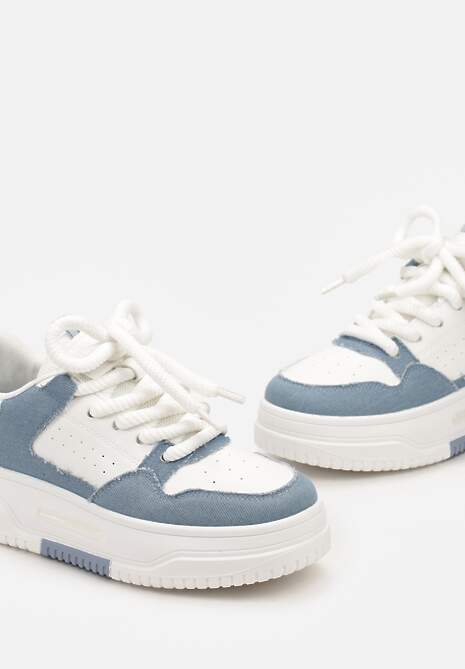 Biało-Niebieskie Sneakersy na Platformie Wiązane na Szerokie Sznurowadła Viletra