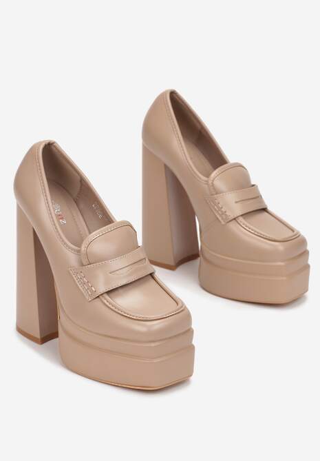 Beżowe Czółenka na Wysokim Słupku i Platformie Bayi