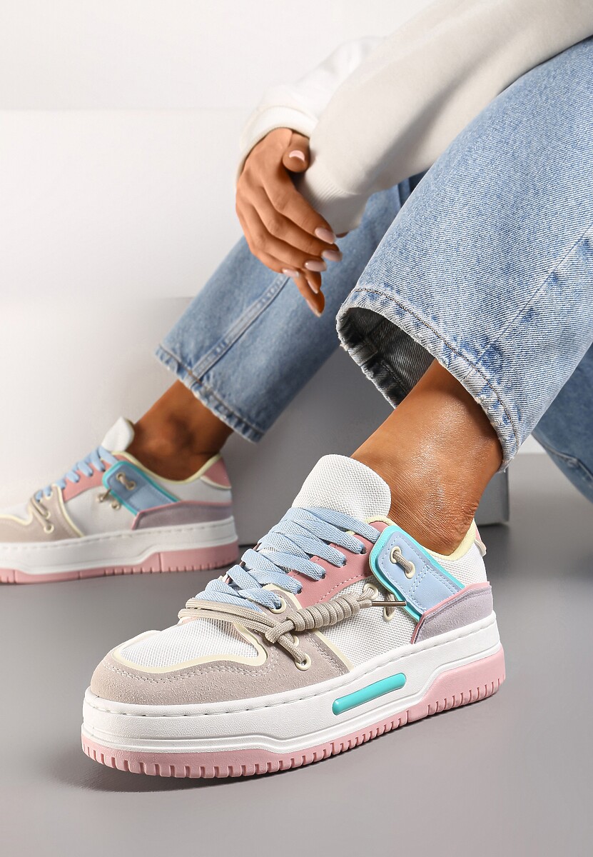 Beżowe Sneakersy na Platformie z Ozdobnymi Sznurówkami Aqara