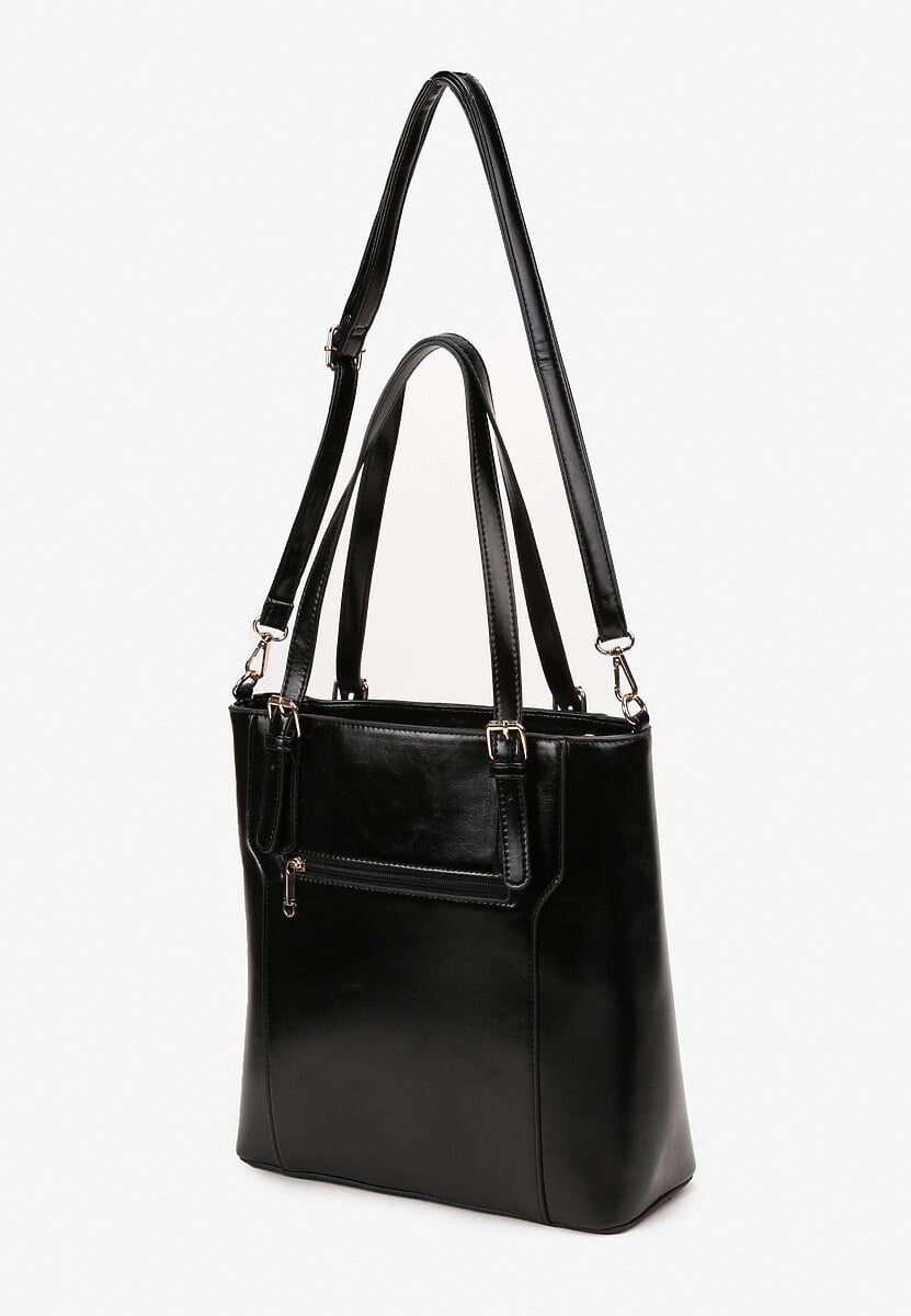 Czarna Duża Torebka na Ramię z Ozdobnym Tłoczeniem Kelin