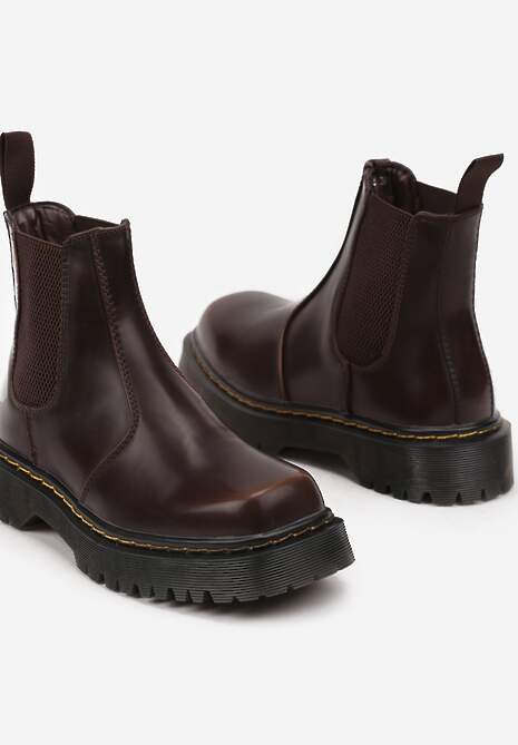 Brązowe Casualowe Płaskie Botki Sztyblety Irivarae