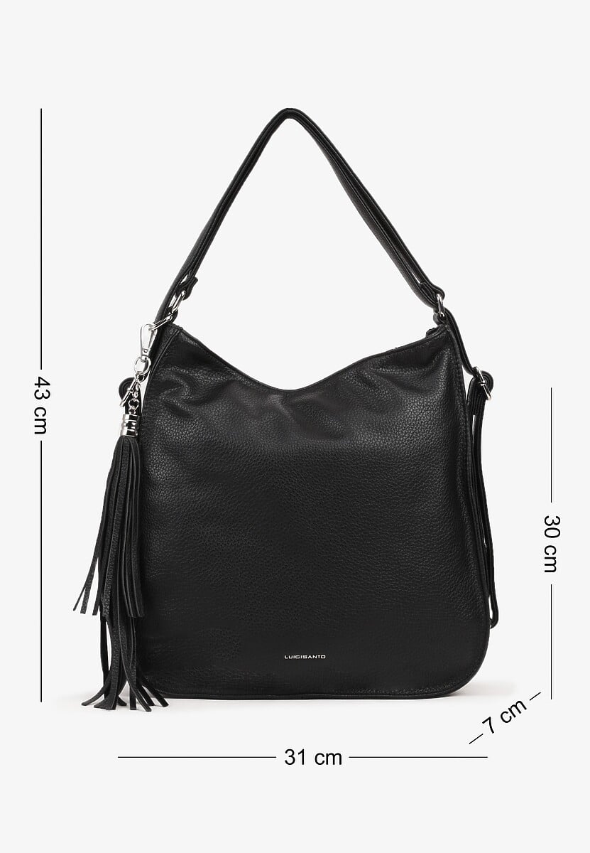 Ciemnobeżowa Torebka na Ramię z Frędzlami i Suwakami Rivkio