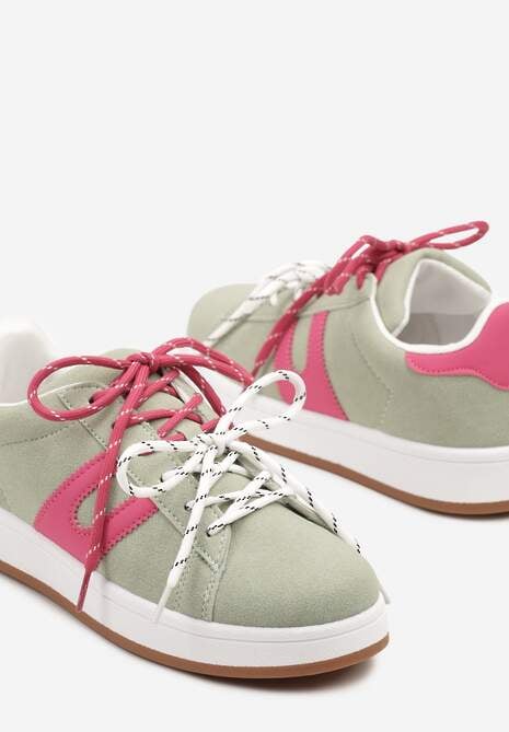 Zielono-Fuksjowe Sneakersy Ozdobione Geometrycznym Motywem Telindrela