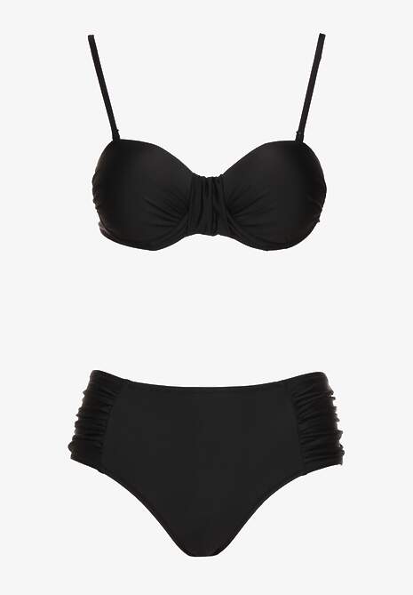 Czarne Bikini Figi i Usztywniany Biustonosz z Marszczeniem Vintelle