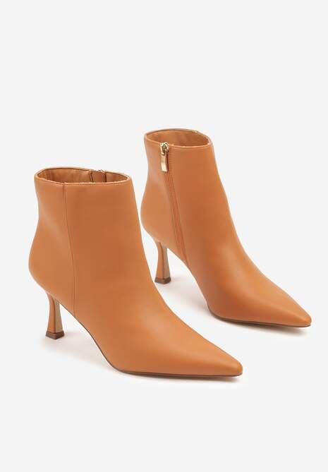 Jasnobrązowe Botki do Kostki Vices na Klepsydrowym Obcasie z Noskiem w Szpic Vidvire