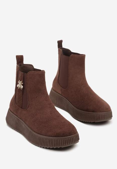 Brązowe Botki Sztyblety Vices Ozdobione Metaliczną Aplikacją Zaicera