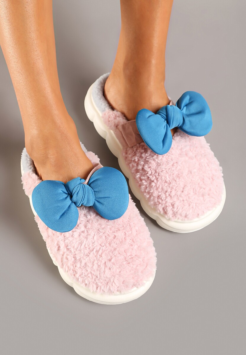 Różowe Płaskie Kapcie Ozdobione Kokardką Linnacira