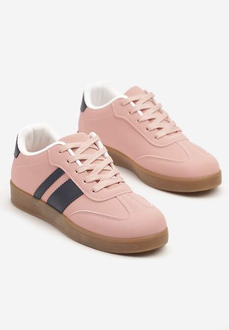 Różowe Sneakersy Typu Tenisówki Ozdobione Paskami Amolana