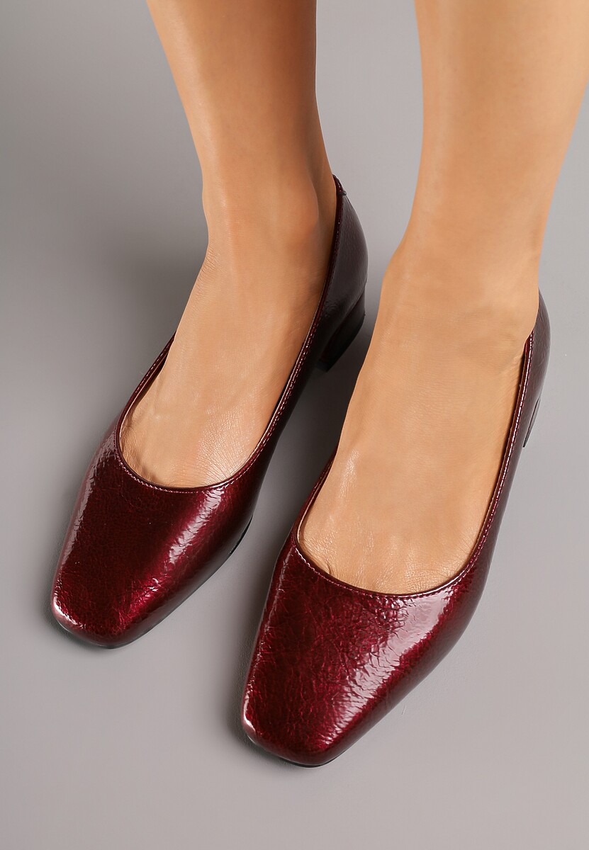 Bordowe Czółenka Lakierowane Vices z Wkładką ze Skóry Naturalnej Naliorelle