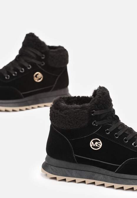 Czarne Zimowe Sneakersy ze Sztucznym Futerkiem Turelia