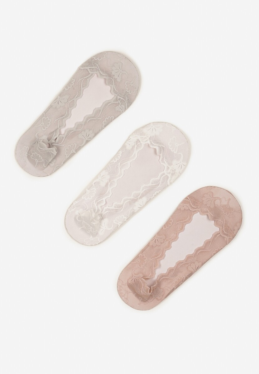 Czarno-Beżowe Koronkowe Skarpety Typu Balerinki 3-Pack Tilisea
