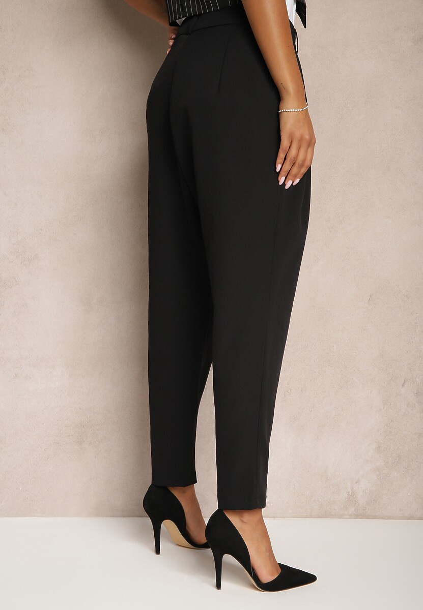 Czarne Szerokie Spodnie ze Zwężanymi Nogawkami Vitinia