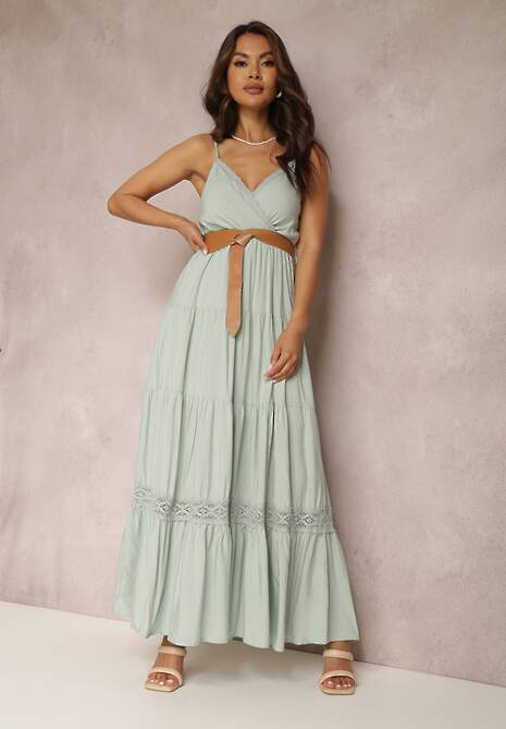 Miętowa Sukienka z Paskiem Asoonice