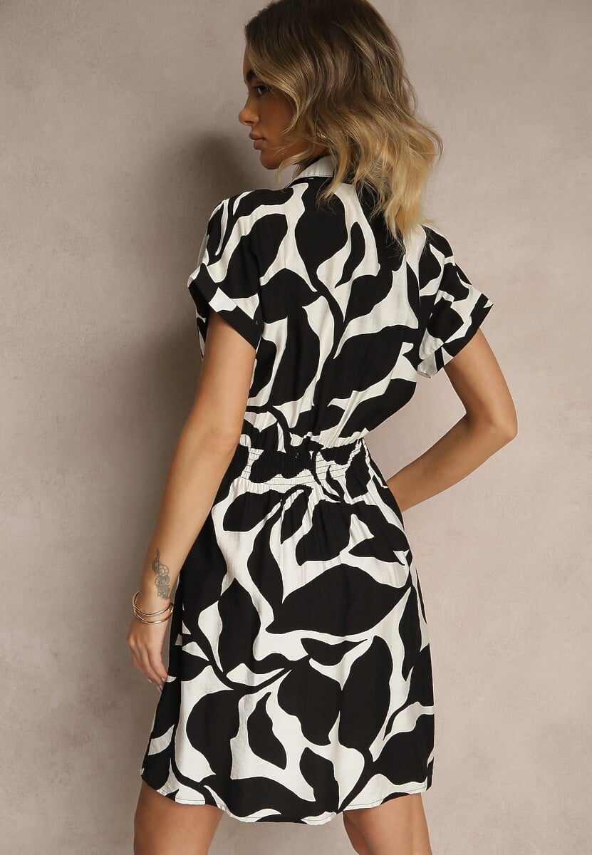 Czarna Sukienka z Wiskozą i Geometrycznym Motywem Galidela