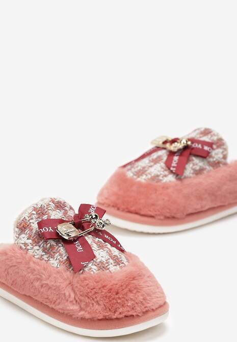 Czerwone Kapcie z Futerkiem i Kokardką Anonva