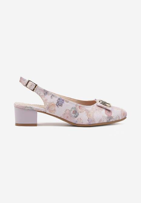 Różowe Czółenka na Słupku bez Pięty z Wkładką ze Skóry Naturalnej i Aplikacją Wotesa