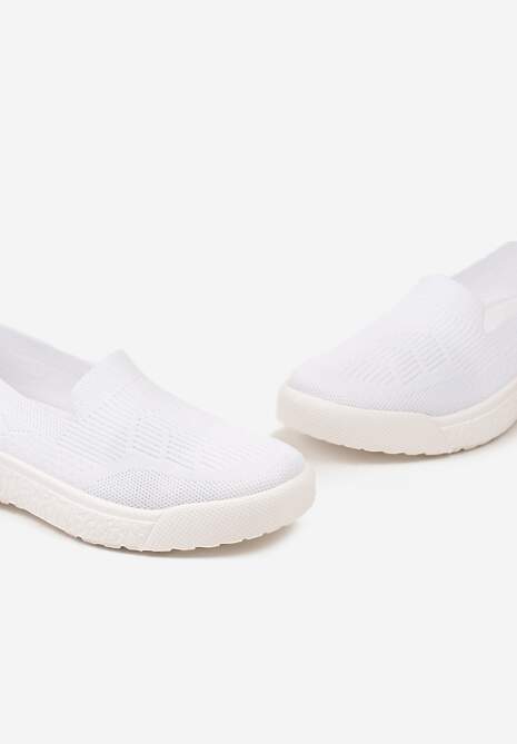 Białe Tenisówki na Płaskiej Podeszwie z Okrągłymi Noskami i Przeszyciami Alesir