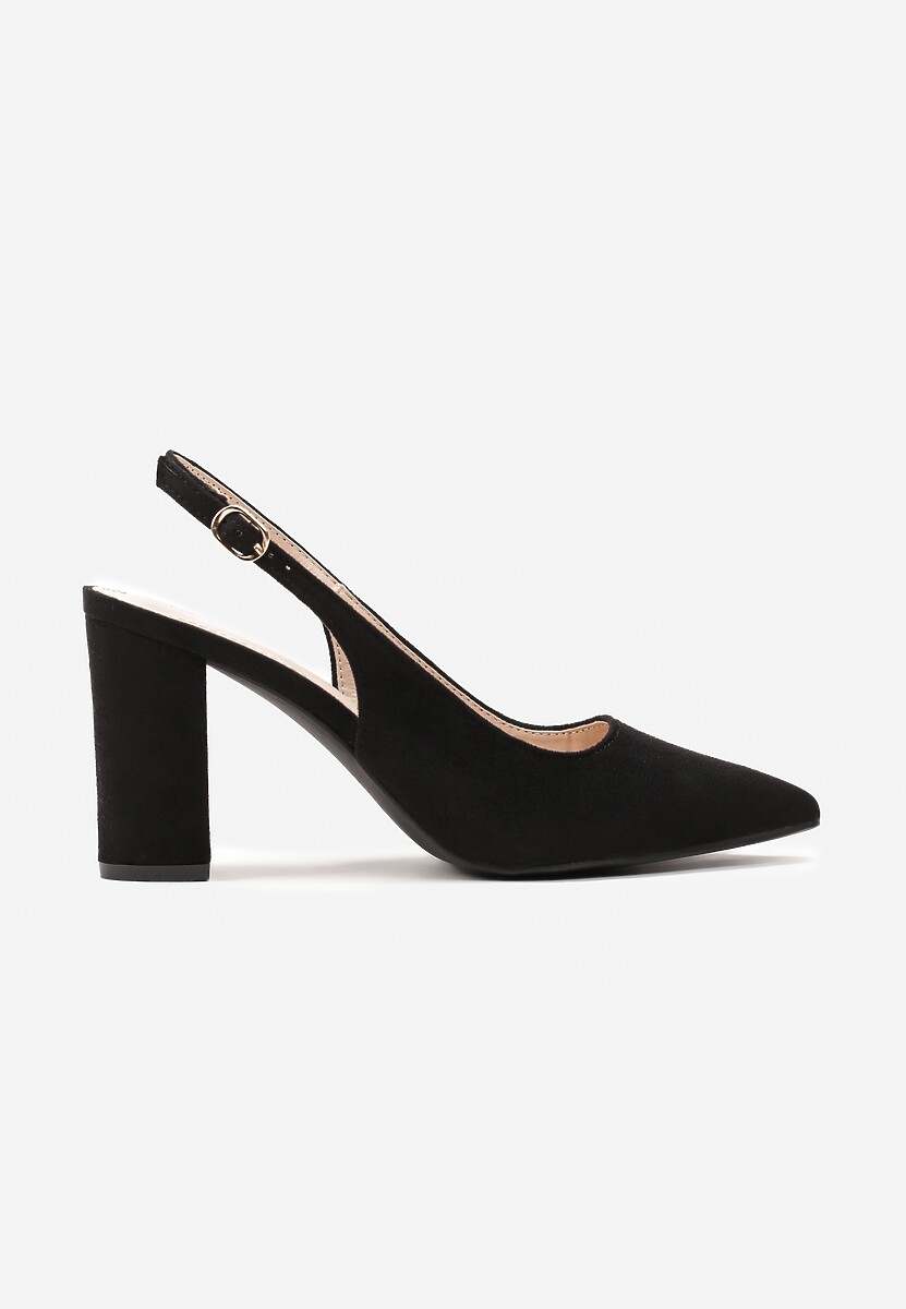 Czarne Czółenka na Słupku ze Szpiczastym Noskiem Peloria