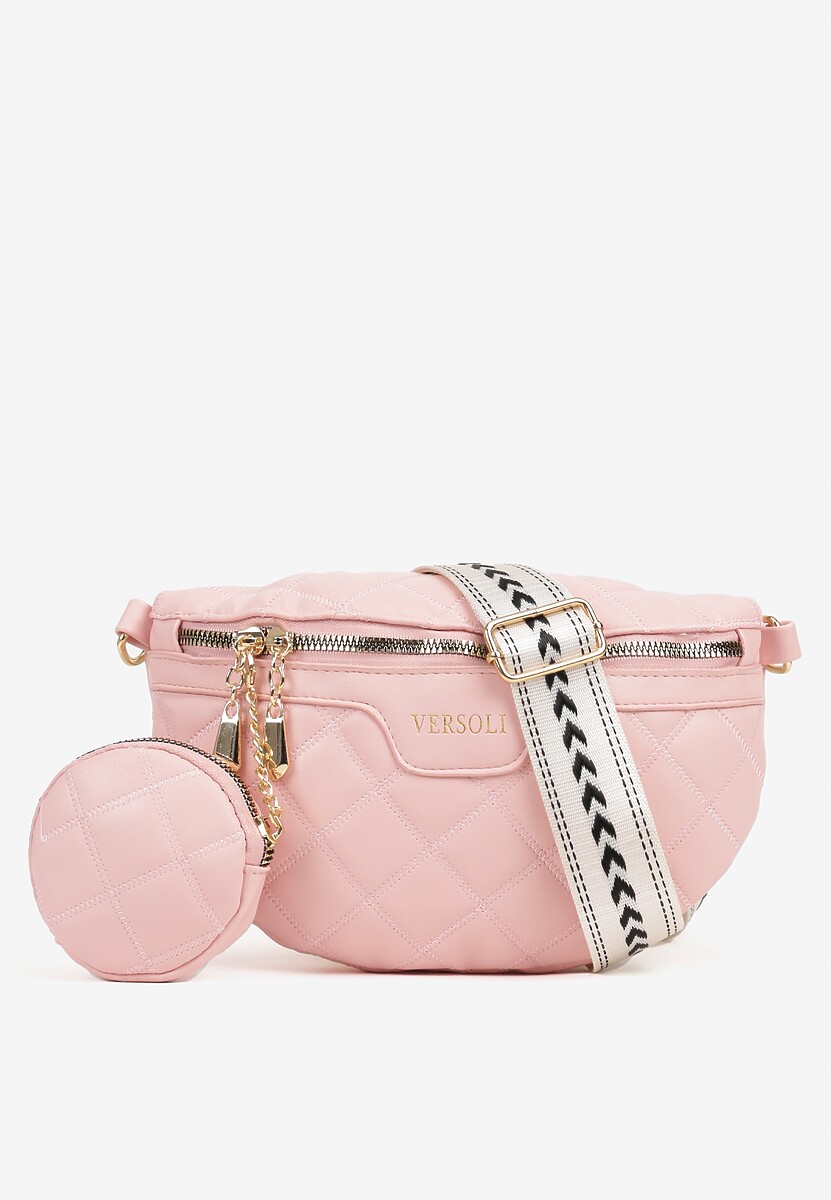 Beżowa Nerka Tłoczona Ozdobiona z Portmonetką i Napisem Ananne