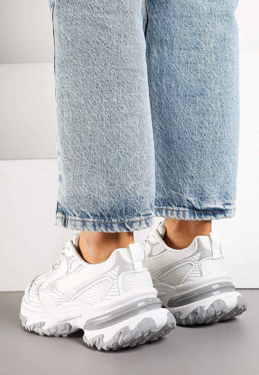 Białe Sneakersy na Platformie z Geometrycznym Wzorem Mevriane