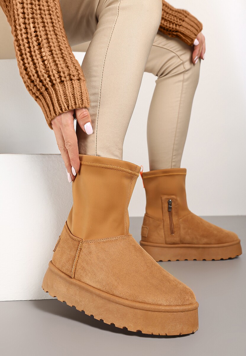 Zielone Płaskie Ocieplane Śniegowce z Elastyczną Cholewką Sevidia