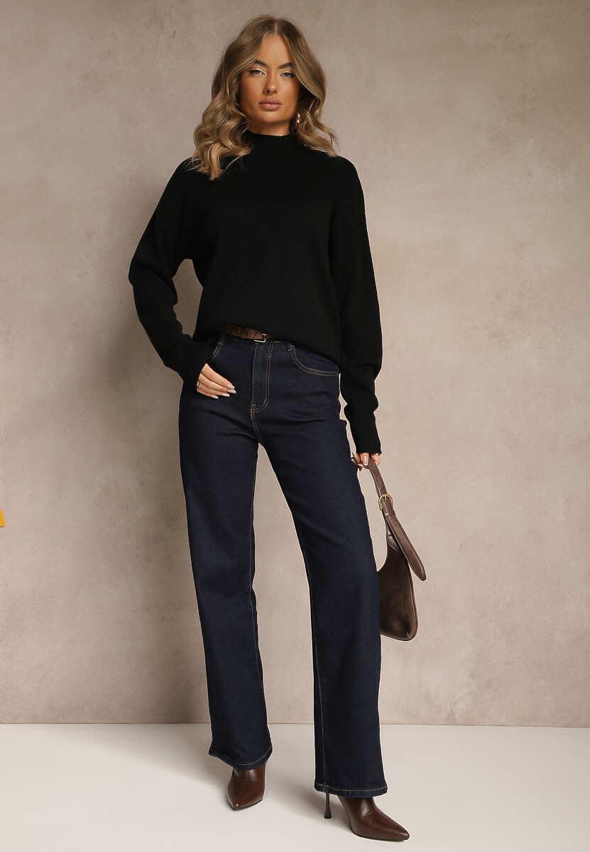 Czarny Gładki Golf Zdobiony Guzikami przy Dekolcie Rallessa