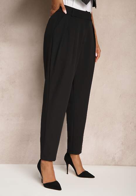 Czarne Szerokie Spodnie ze Zwężanymi Nogawkami Vitinia